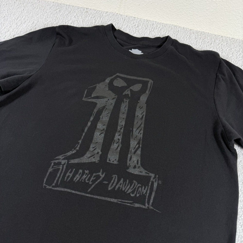 Harley Davidson Tshirt Womens Large Black‎ Biker #1 Skull Grunge